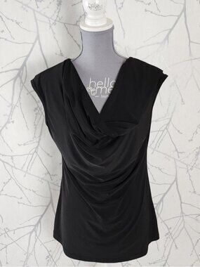 Abria Black Slinky Jersey Knit Cowl Neck Top